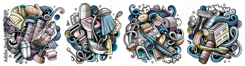 Bathroom cartoon vector doodle designs set