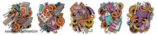 Hair Salon cartoon vector doodle designs set.