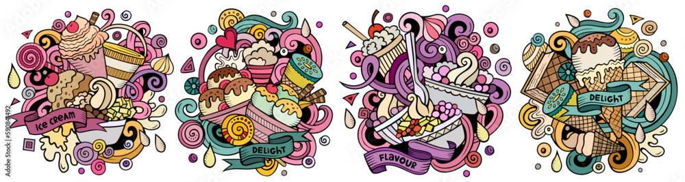 Ice Cream cartoon vector doodle designs set Ice Cream cartoon vector doodle designs set