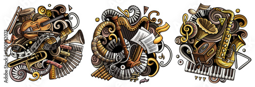 classical music cartoon vector doodle designs set