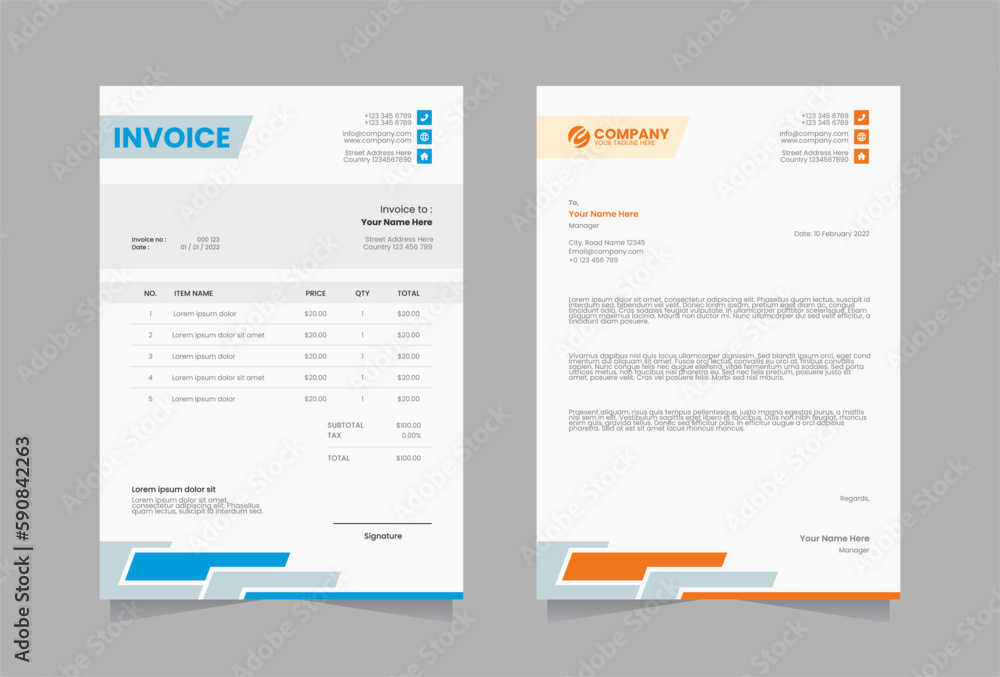 Letterhead and invoice vector template