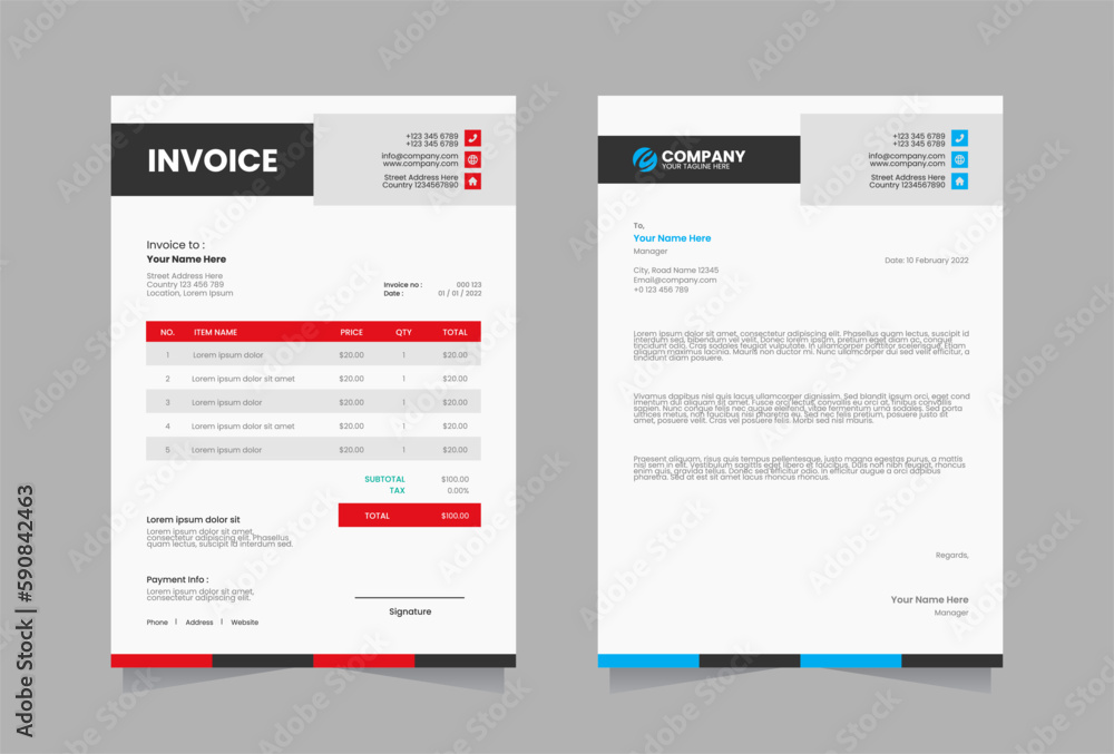 Letterhead and invoice vector template Letterhead and invoice vector template