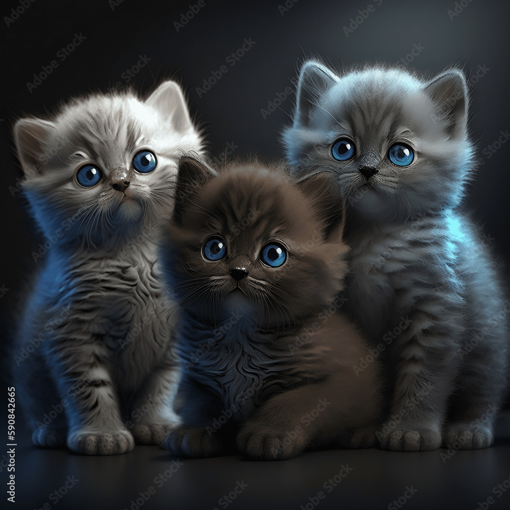 Creative Illustration and Innovative Art: 3 baby cats with cute face