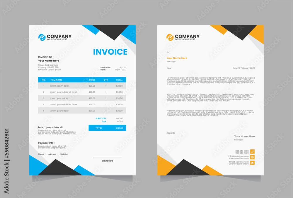 Letterhead and invoice vector template Letterhead and invoice vector template