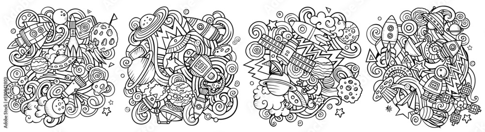 Space cartoon vector doodle designs set. Space cartoon vector doodle designs set.
