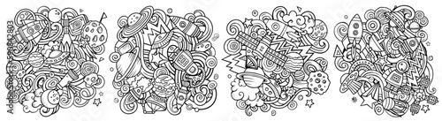 Space cartoon vector doodle designs set.