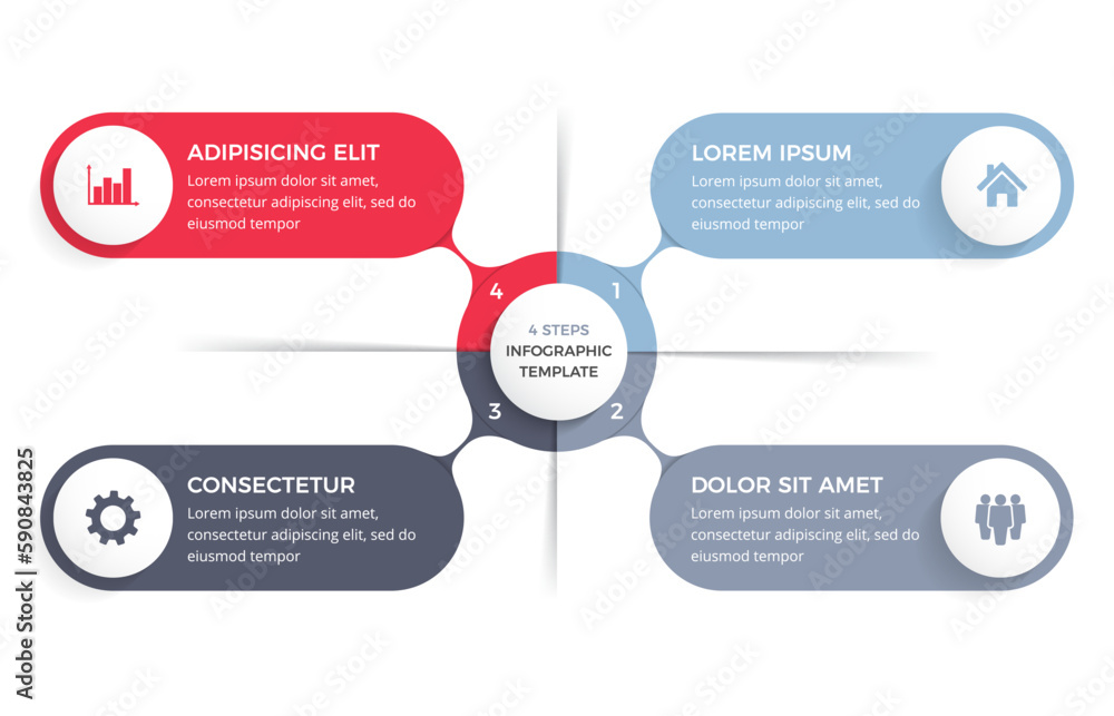 Circle diagram with 4 steps with place for your text and icons, infographic template, vector eps10 illustration