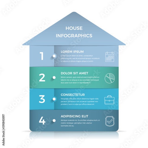 Business infographic template with house divided on four elements with place for text and icons, vector eps10 illustration