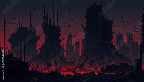 End of the world, red sky, apocalypse Generative AI