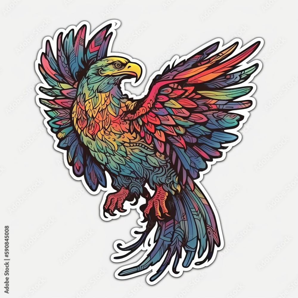 Obraz premium Mighty eagle psydhelic flaping his wings. Generative ai