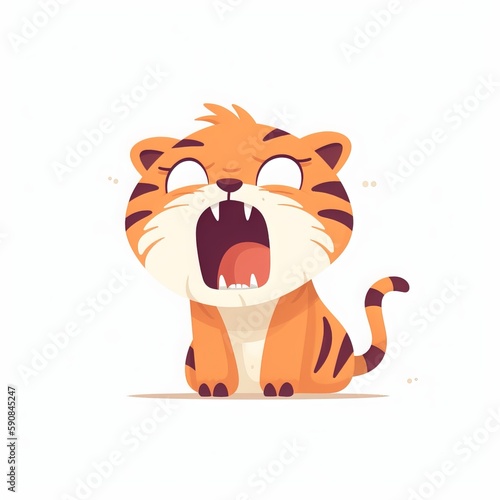 Cute tiger roar   cartoon style. Generative ai