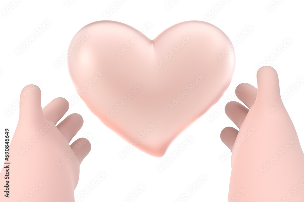 two hands holding a heart shaped object in the air ,3D illustration. two hands holding a heart shaped object in the air ,3D illustration.