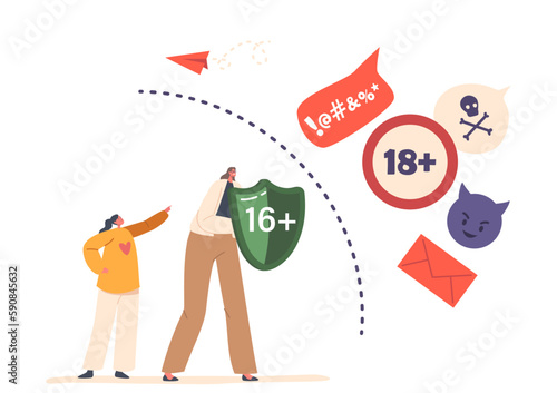 Mother Shielding Her Child From Harmful Internet Information, Need For Online Safety And Responsible Usage Illustration