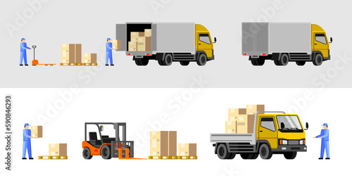 warehouse vector & illustration white truck loading. use for infographic or illustration