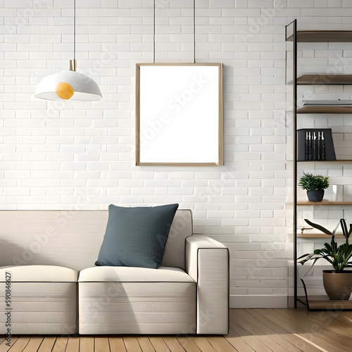 modern living room with mockup frame