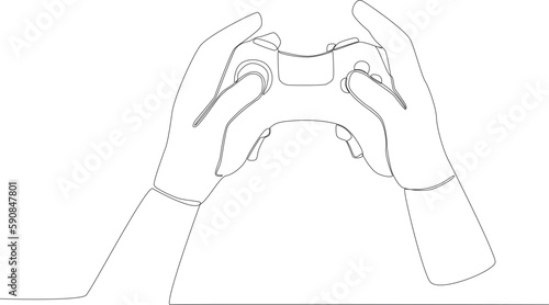 Hands play online games with play station. Online gaming one-line drawing