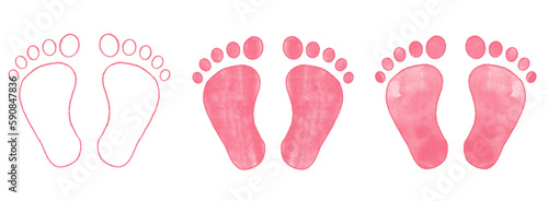 Foto Hand drawn newborn baby footprint vector illustration set pencil crayon and wate