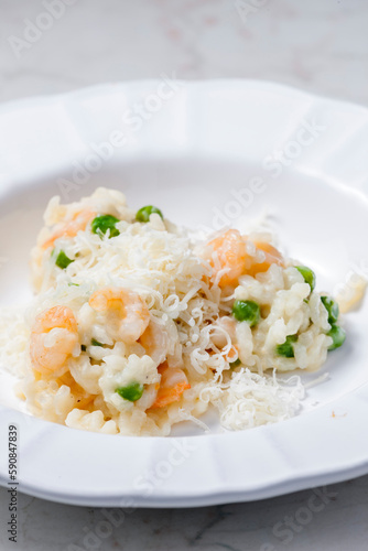 Italian risotto with shrimps and green peas
