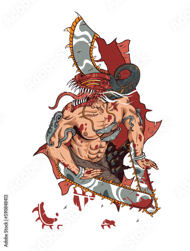 devil chainsaw ilustration and design t shirt fan art