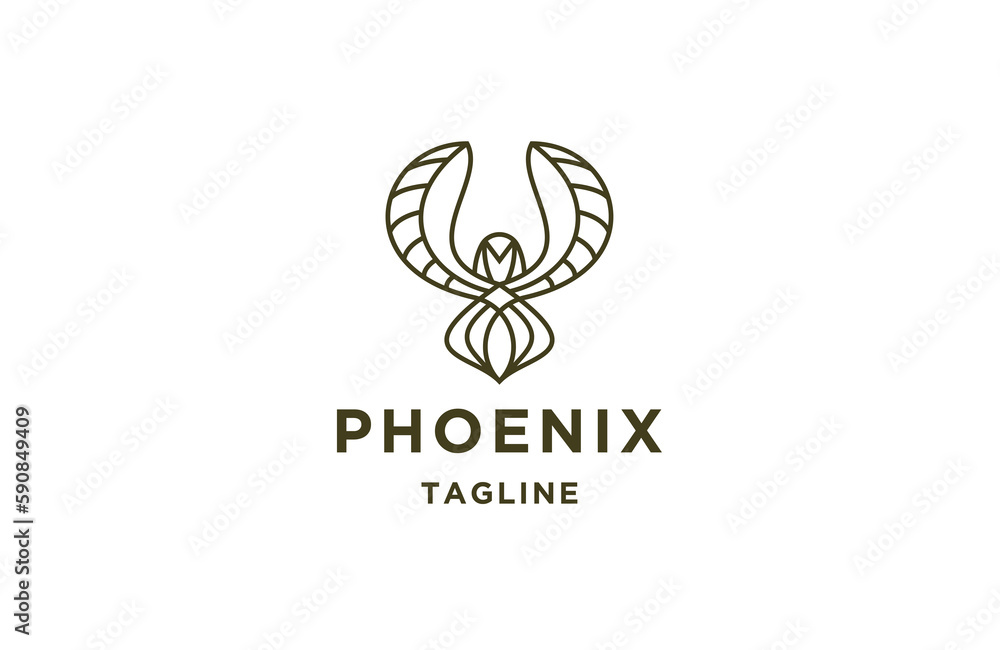 Phoenix line logo design template flat vector