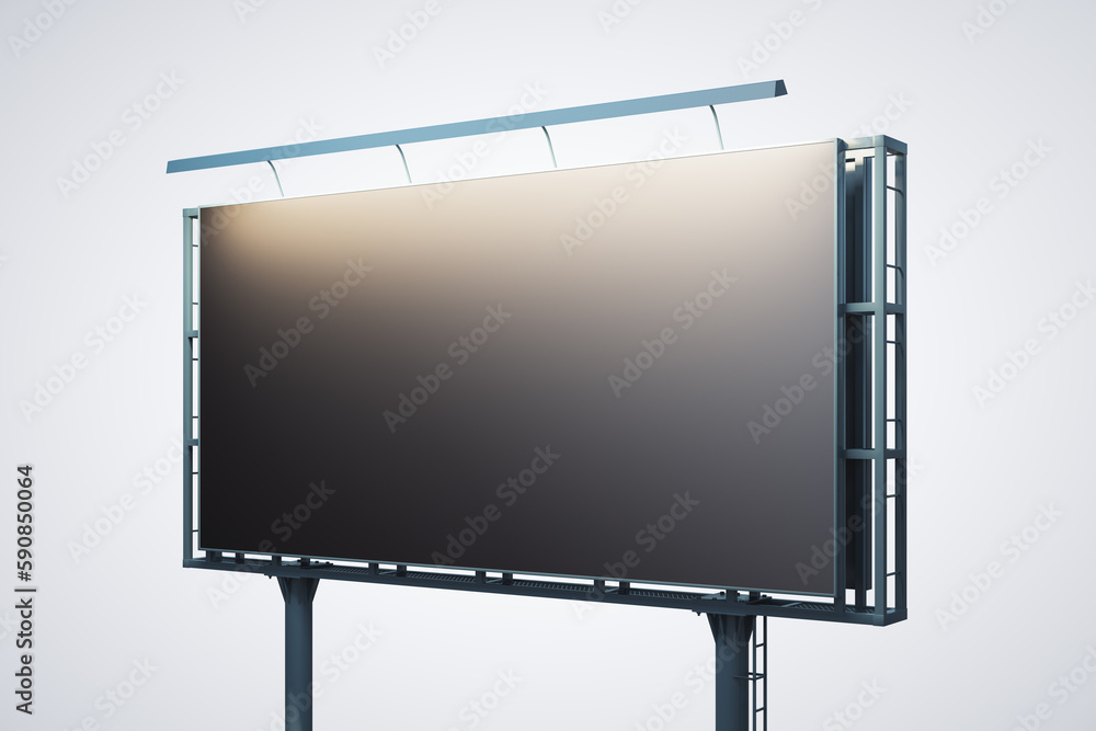 Obraz premium Blank black horizontal billboard isolated on white background, perspective view. Mockup, 3D Rendering