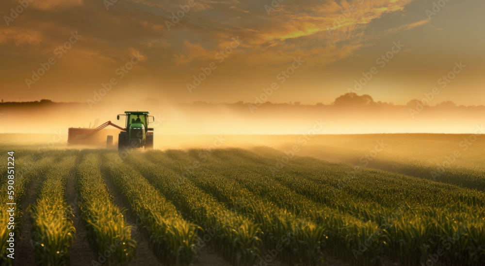 Fototapeta premium Tractor harvesting corn