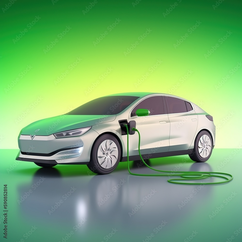 EV car with Electric charging station charger background, generative ai