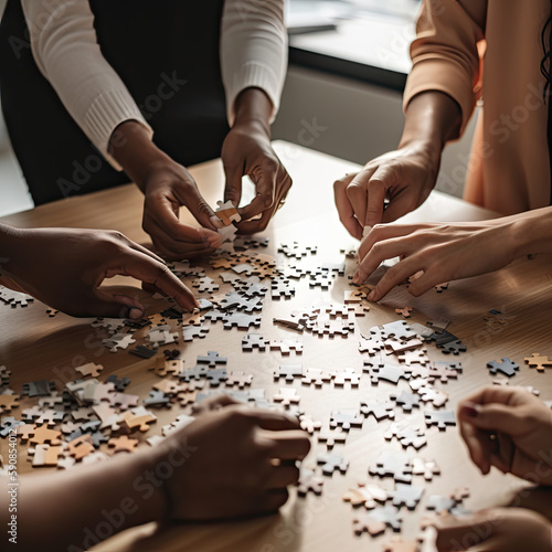 Hands holding puzzle pieces - AI Generative