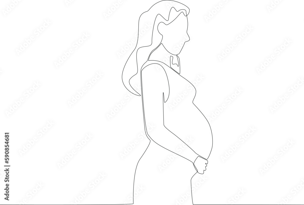 A young woman preparatory before childbirth. Pregnant and breastfeeding one-line drawing A young woman preparatory before childbirth. Pregnant and breastfeeding one-line drawing