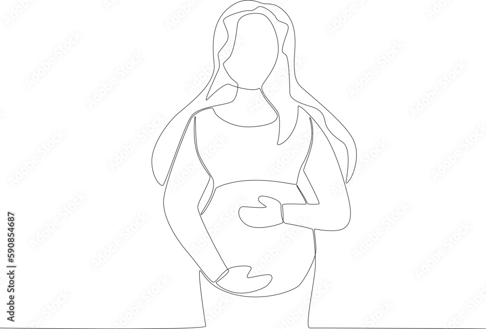 A woman takes care of her pregnancy. Pregnant and breastfeeding one-line drawing A woman takes care of her pregnancy. Pregnant and breastfeeding one-line drawing