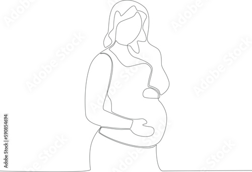 A happy woman awaits maternity. Pregnant and breastfeeding one-line drawing