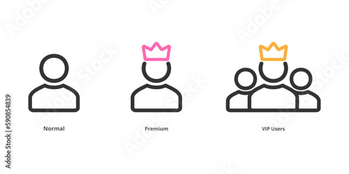Normal, Premium, And VIP Customer User Icon With Editable Strokes .