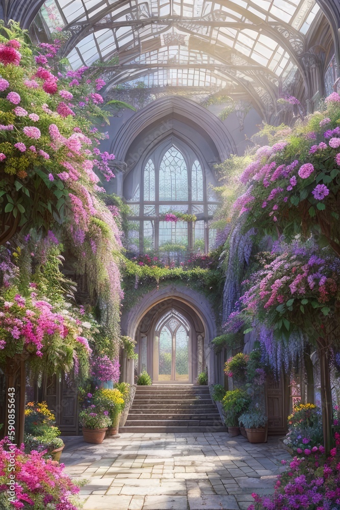 Citadel, botanical garden interior, blooming garden, Generative AI Art Illustration 14