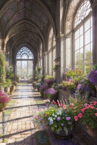 Citadel  botanical garden interior  blooming garden  Generative AI Art Illustration 11