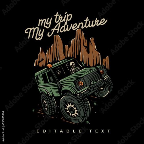 the skeleton driving jeep car illustration