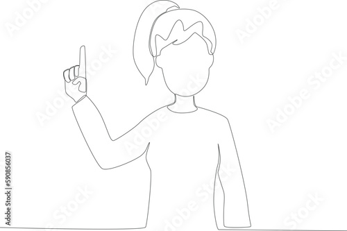 A woman brandishing an index finger voted for her candidate. Vote one-line drawing