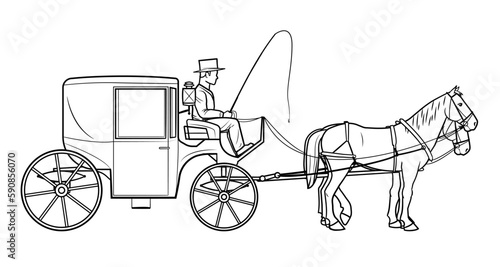 Classic coupe horse cart - vector stock illustration.