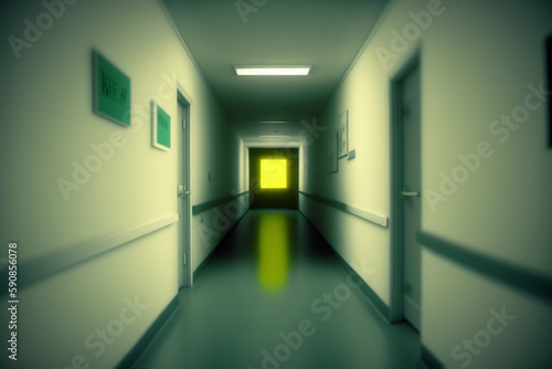 Blur Image Background Of Corridor In Hospital Or Clinic. Generative AI.