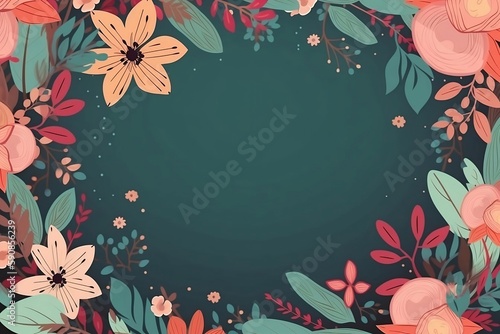 Frame Pastel Flowers Illustration for Card  Poster