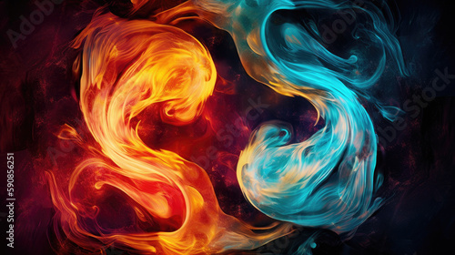 spiritual water and fire element swirl duality - by generative ai