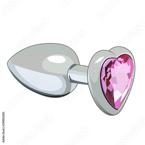 Butt Plug sex toy with Heart Shaped Crystal vector illustration
