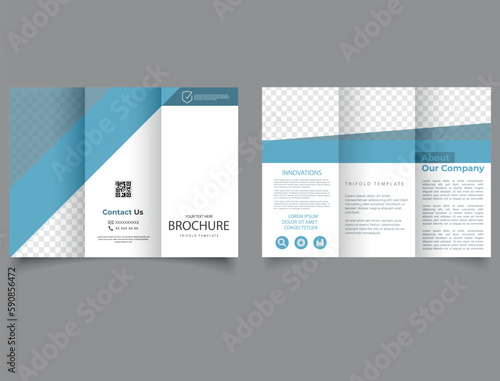 Blue Corporate brochure, trifold template design. Vector