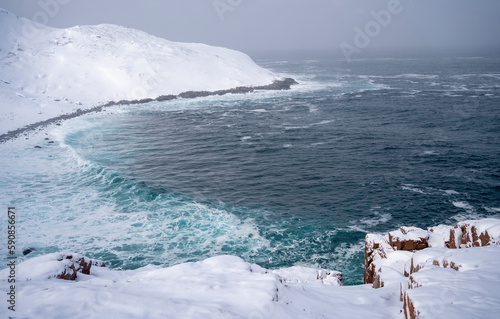 Coast of the Barents Sea. Teriberka. Russia March 2023