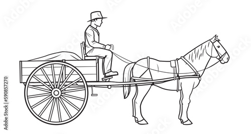 Classic single horse cart - vector stock illustration