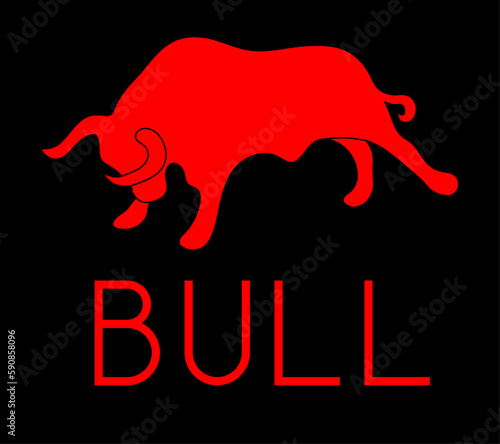 Red silhouette of a raging bull over black background