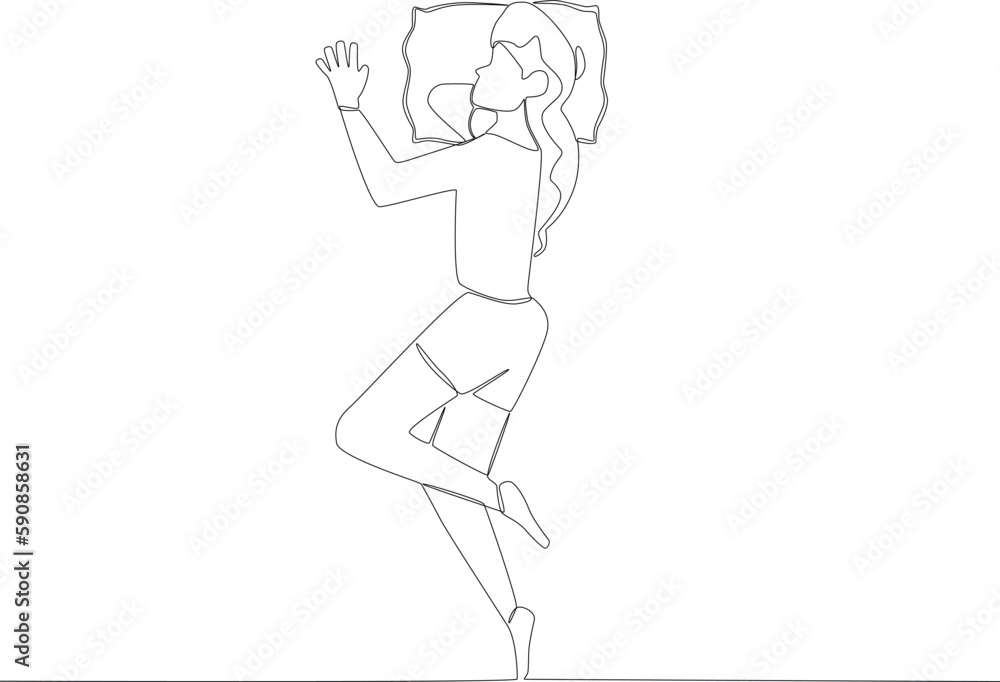 A woman rests comfortably. Sleep one-line drawing A woman rests comfortably. Sleep one-line drawing