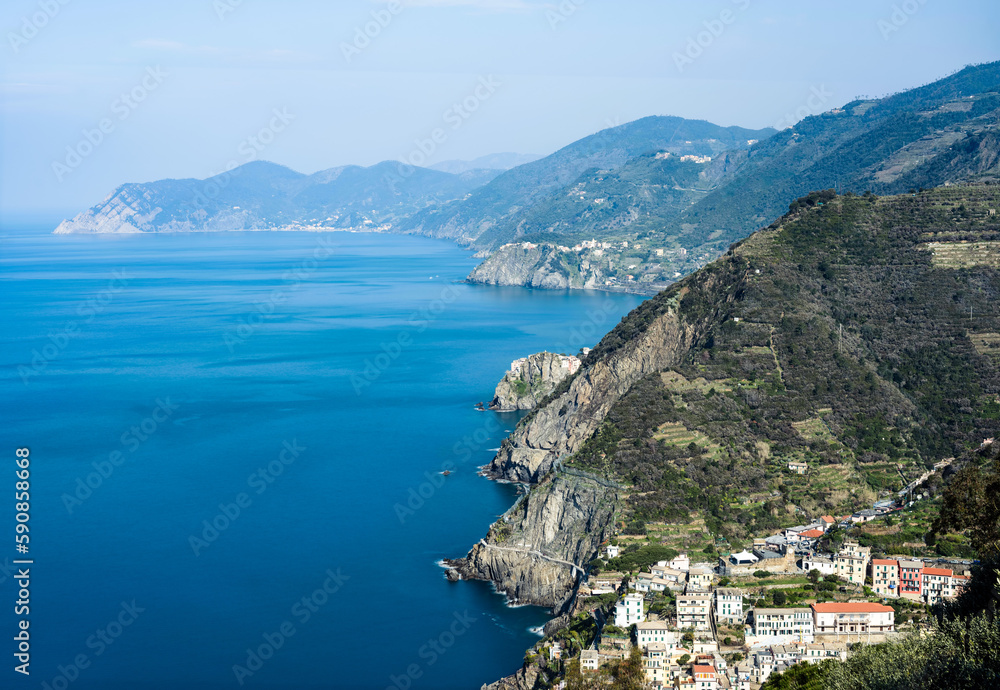 Hill and sea, Cinque Terre, UNESCO world Heritage, shades of water, scenic