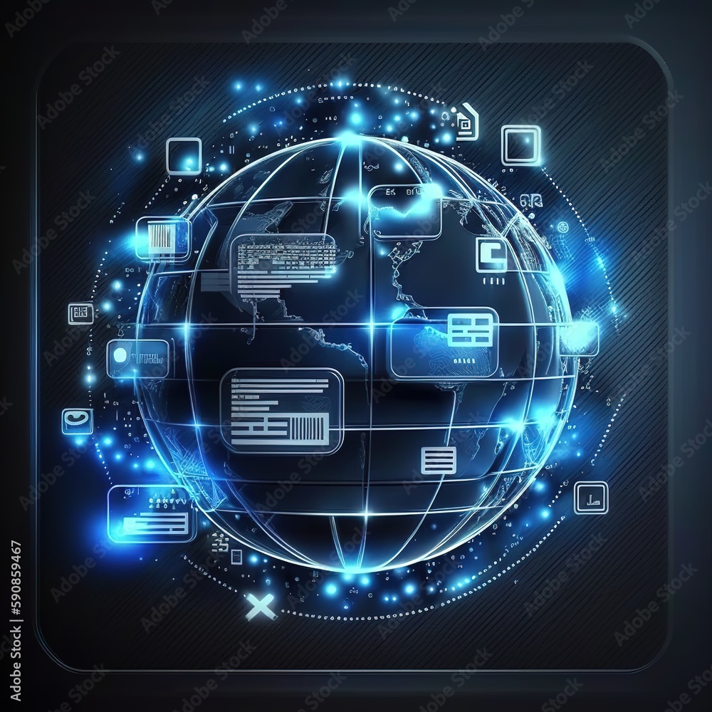 Connection lines around Earth globe, futuristic technology theme background with circles and lines. Concept of internet, social media, traveling or logistics, generative ai Connection lines around Earth globe, futuristic technology theme background with circles and lines. Concept of internet, social media, traveling or logistics, generative ai