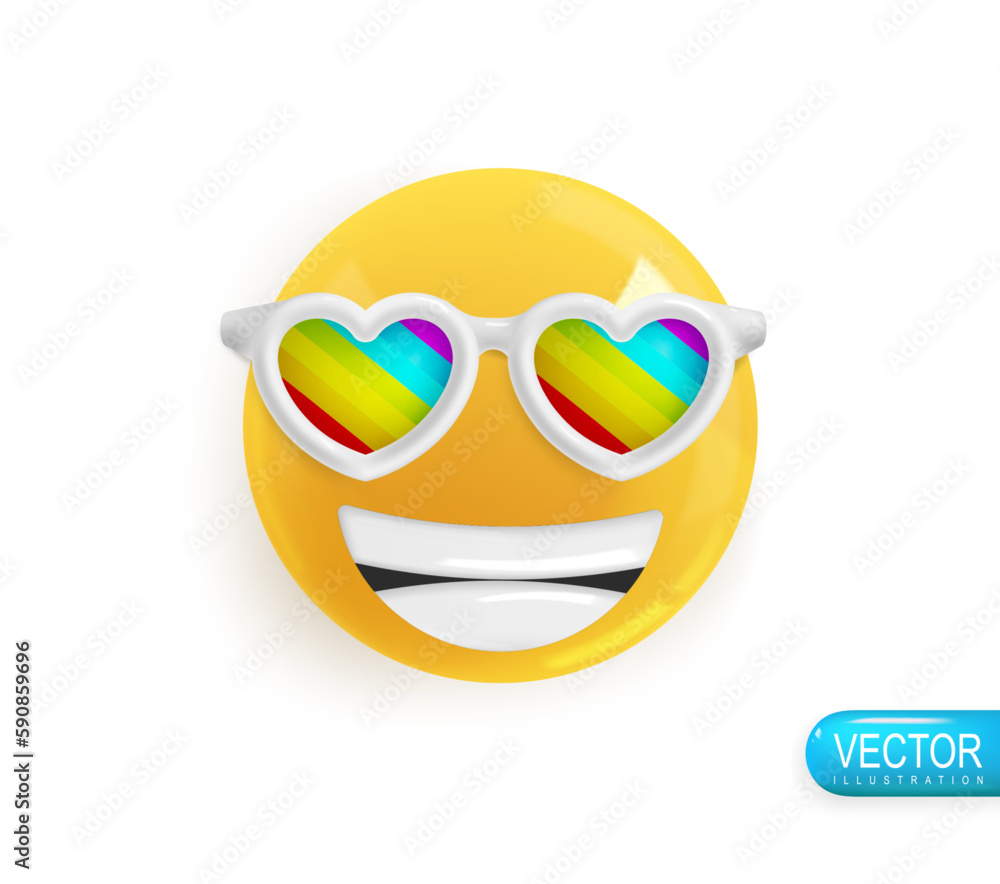 Realistic 3d Icon. Emoji face. Render of yellow glossy color emoji in plastic cartoon style Realistic 3d Icon. Emoji face. Render of yellow glossy color emoji in plastic cartoon style
