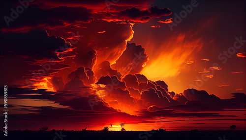 Wallpaper Mural Fiery orange sunset Fantastic dramatic sky background Ai generated image Torontodigital.ca